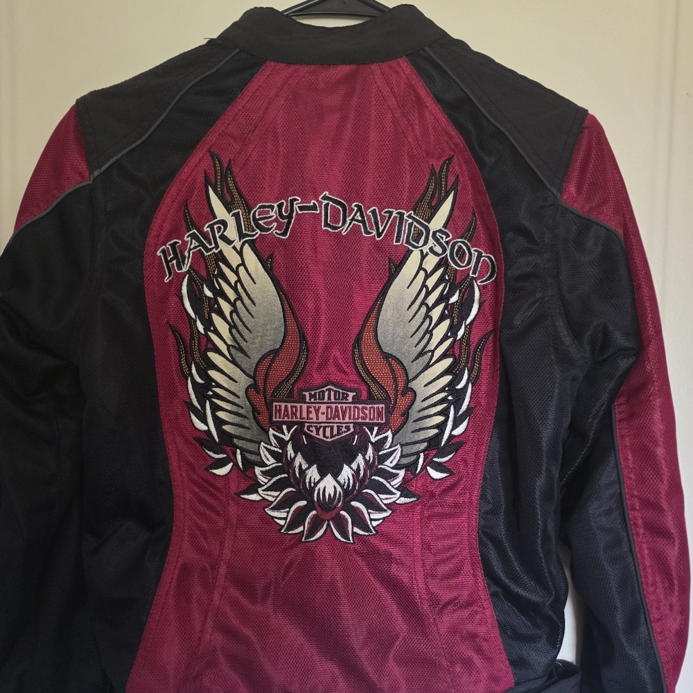 Harley-Davidson Women's Maroon and Black Wing Back Riding Jacket